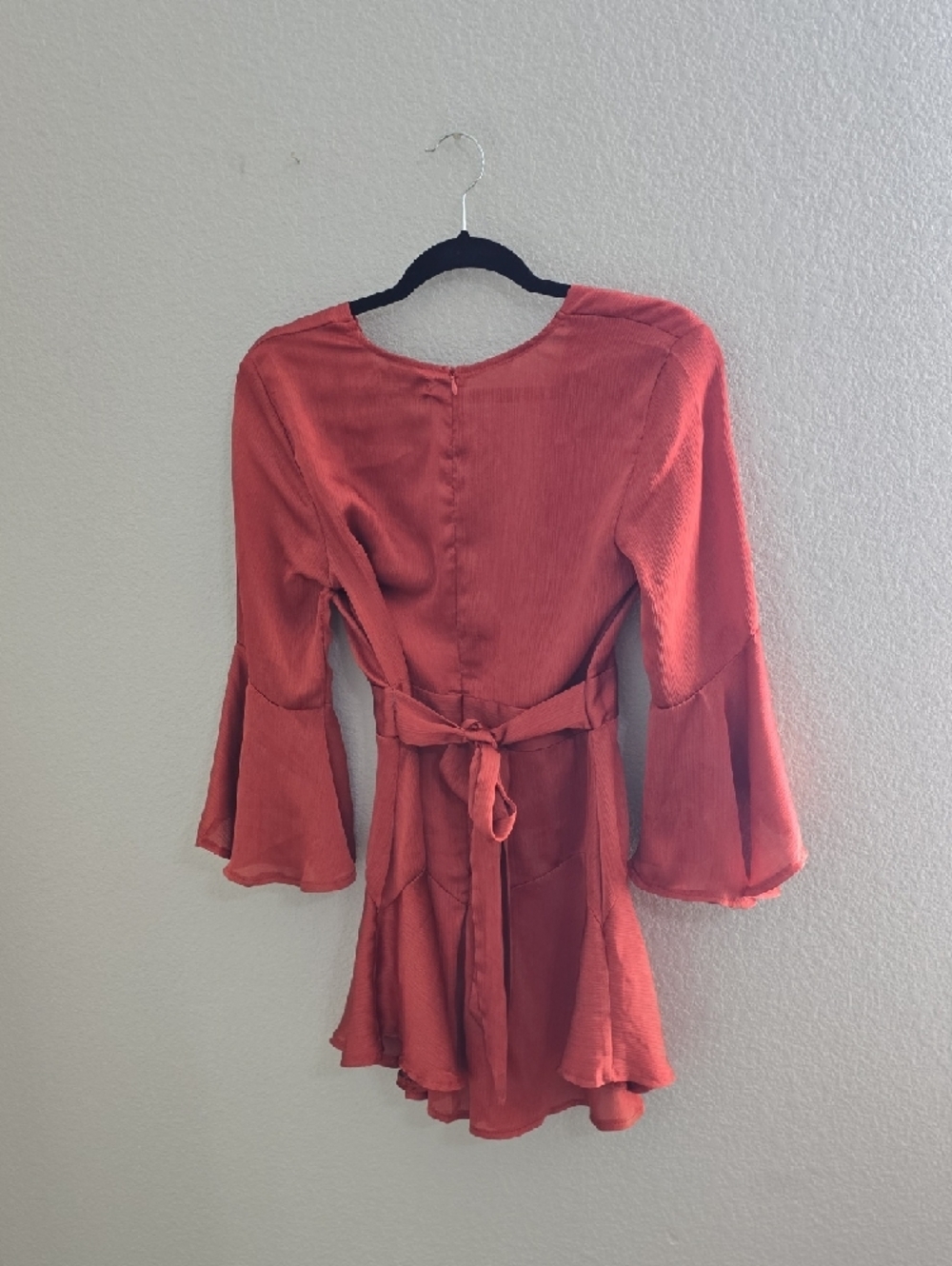 Rust Red Deep V-Neck Ruffled Romper - Picture 3 of 3